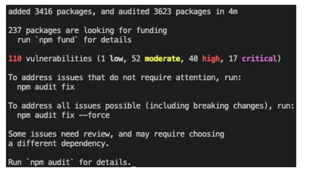 Figure 1 Typical npm install stdout