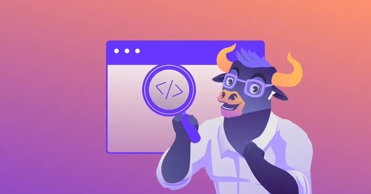 A graphic of OX Security mascot holding a magnifying glass to inspect code